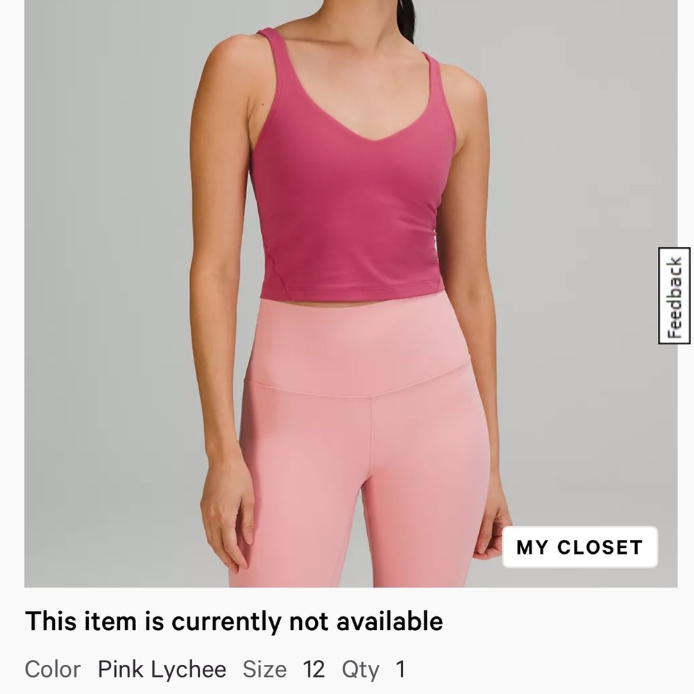 Lululemon Align Cropped Tank Top Size 12, Pink Lychee